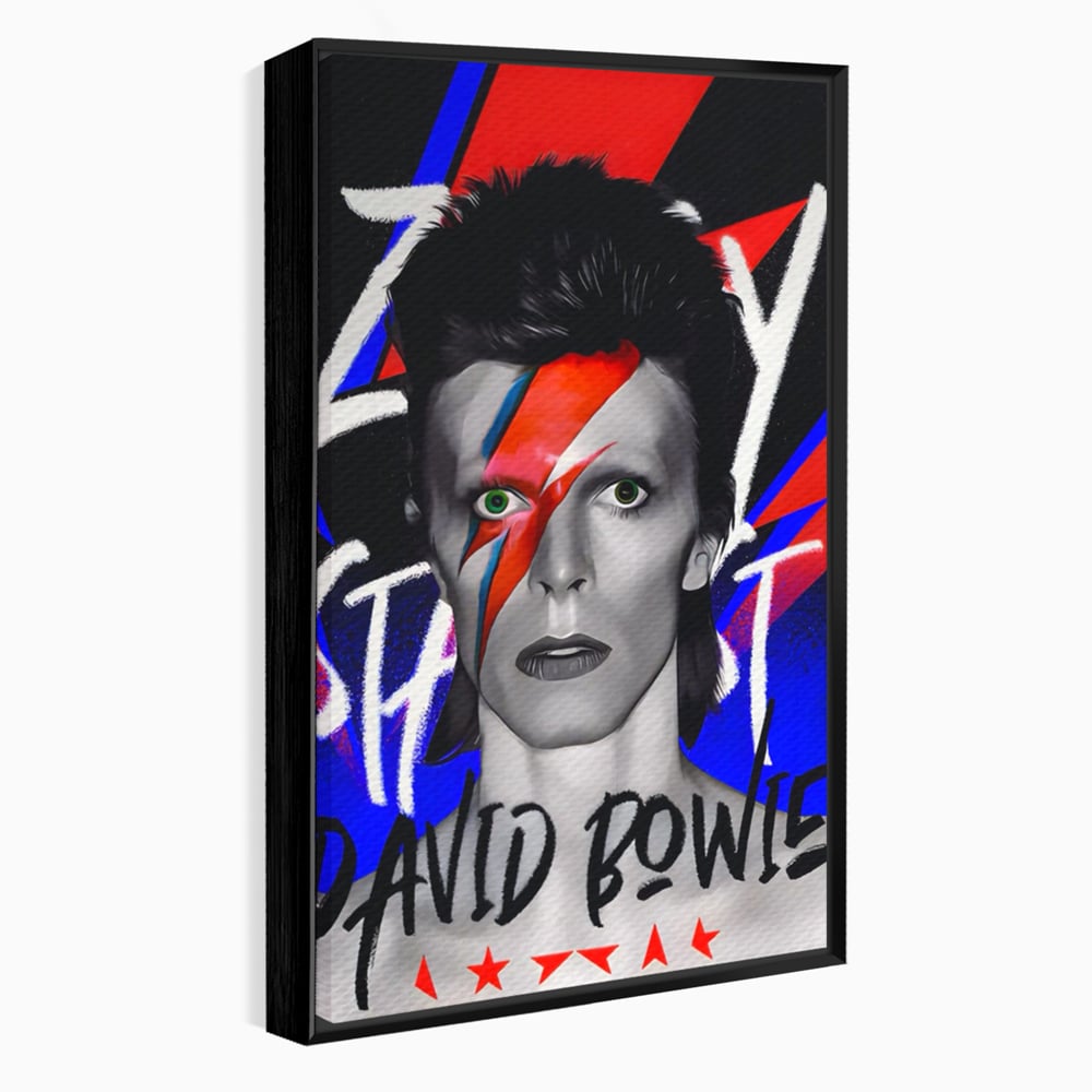Tablou canvas cu tablou canvas cu portretul lui david bowie, in rama de aluminiu negru